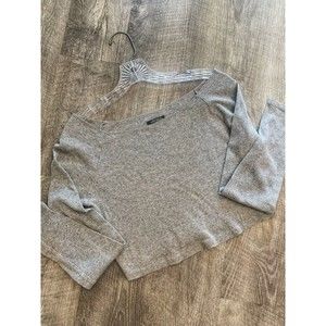 Wild Fable Women's Large Long Sleeve  Cropped Gray Top Tshirt Cotton Spandex